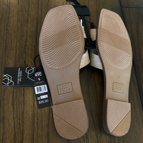 🔴 4/$15 Madden NYC Women's Tan Beige Raffia Open Toe Slides Sandals size 9 NWT - Picture 11 of 14